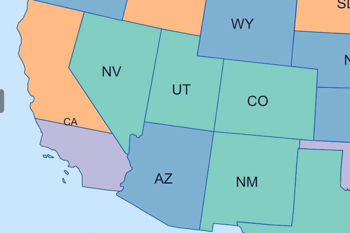 a US map with California split into its parts