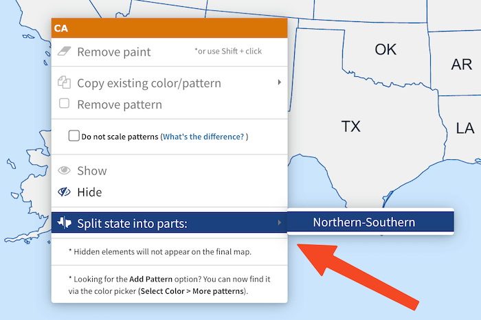 a screenshot showing how to split a state into its parts