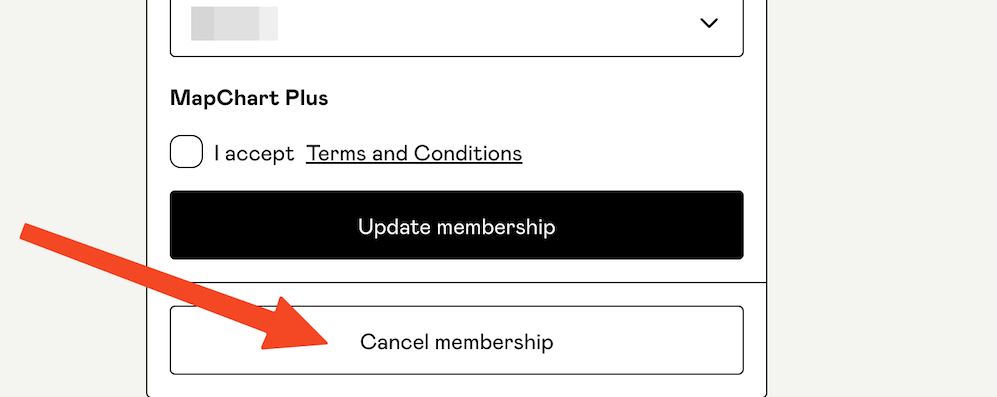 Screenshot of the cancel membership button on Gumroad.