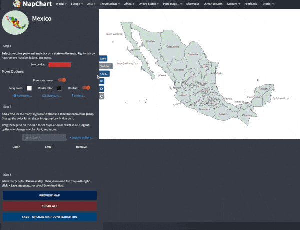 A GIF showing the extra 5 map themes and the dark website theme that you get with MapChart Plus