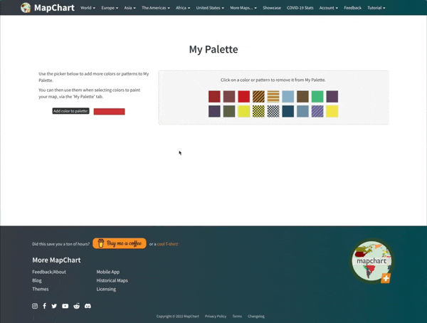 A GIF showing how the My Palette feature of MapChart Plus works