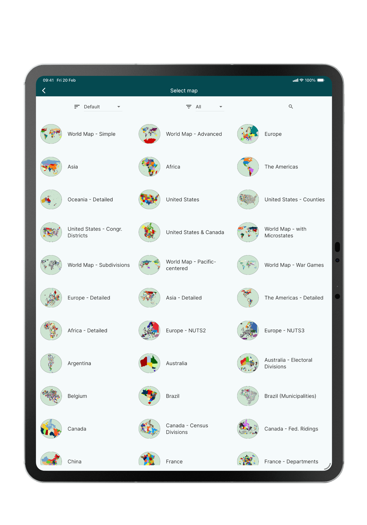 MapChart iPad — Select map