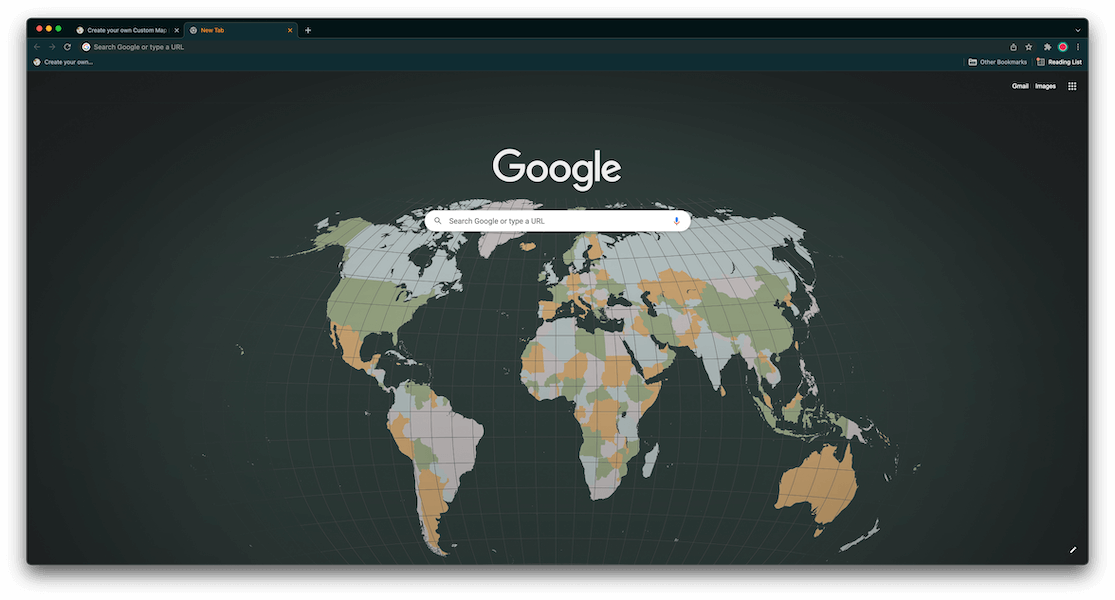 The World Map theme as seen on Google Chrome